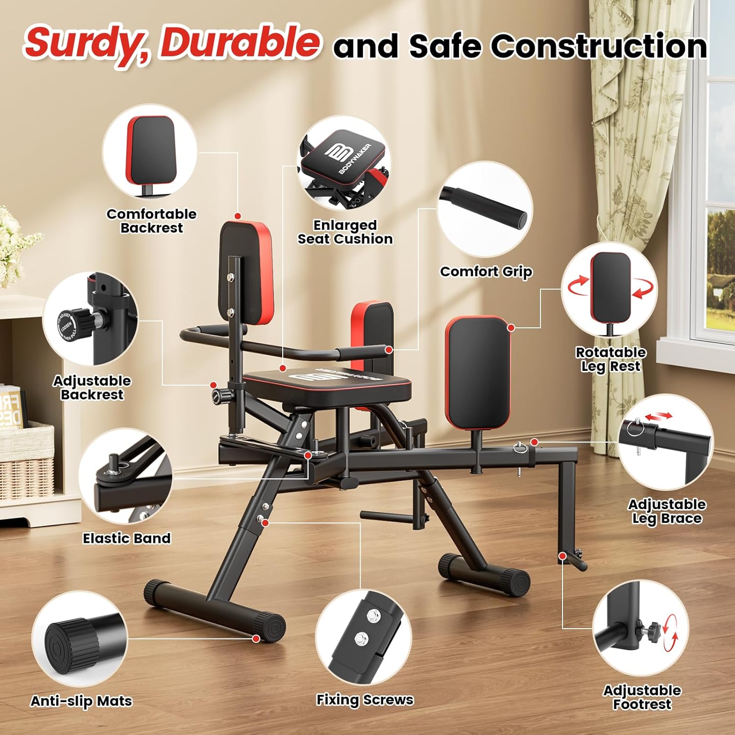 2-in-1 Hip Abductor & Adduction Machine for Home Gym, Glute Machine & Thigh Workout Equipment with 6-Level Resistance and Enlarged Padding Seat, Compact Leg Exercise Euipment for Women & Men