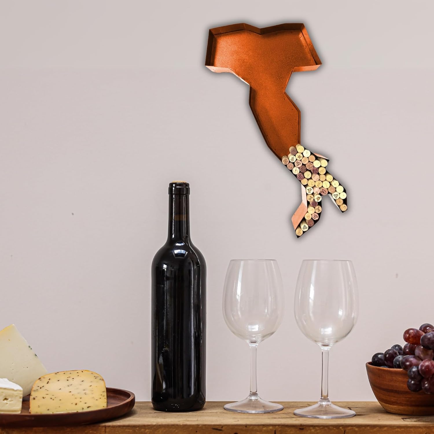 NEONSİGN Italy Map Wine Cork Holder Metal Italy Map Decor Sign Wine Bar Pub Home Decoration (Brown, 24 inch)