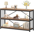 IBF 3 Tier Bookshelf Storage Organizer, Industrial Short Wide Open Horizontal Bookcase, Farmhouse Low Wood Metal Book Shelf for Office, Modern Vintage Etagere in Bedroom Living Room, Rustic Oak, 47 In