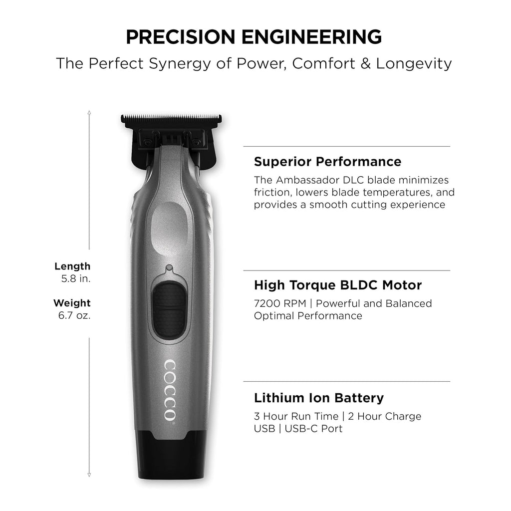 Cocco Veloce Pro Trimmer, Digital Gap Ambassador DLC Blade Edger | High-Torque Brushless BLDC Motor, Cordless, All-Metal Design, Lithium-Ion Battery, Charging Base Included