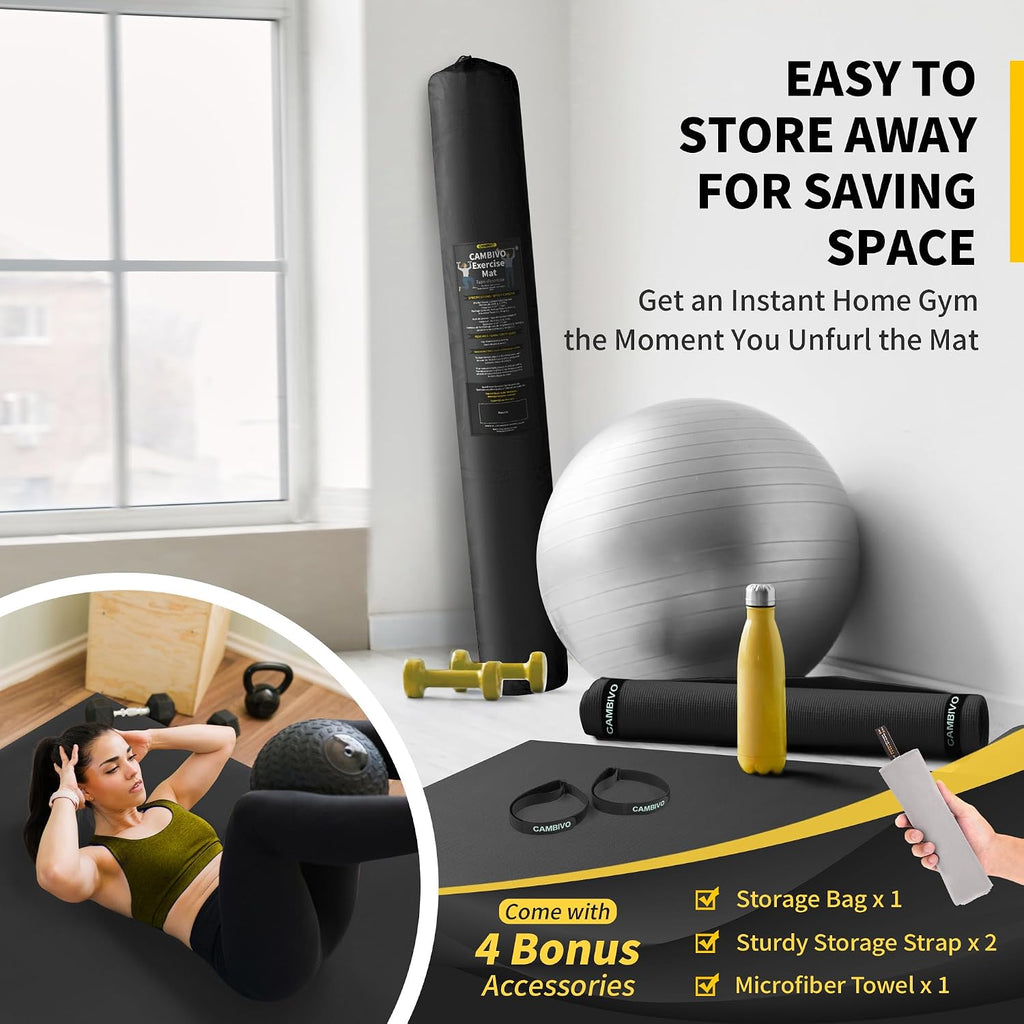 CAMBIVO Large Exercise Mat for Home Workout, 8'x6'/7'x5'/6'x4' (7 mm) Extra Thick Exercise Mat for Home Gym, Shoe-Friendly, Non-Slip Gym Mat for Jump Rope, Weights, Cardio, Fitness