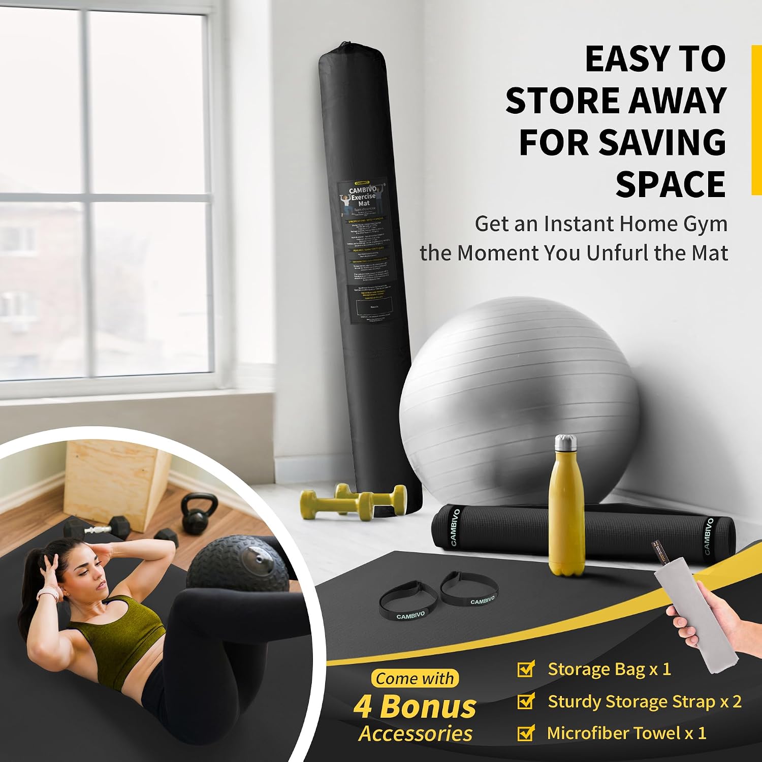 CAMBIVO Large Exercise Mat for Home Workout, 8'x6'/7'x5'/6'x4' (7 mm) Extra Thick Exercise Mat for Home Gym, Shoe-Friendly, Non-Slip Gym Mat for Jump Rope, Weights, Cardio, Fitness