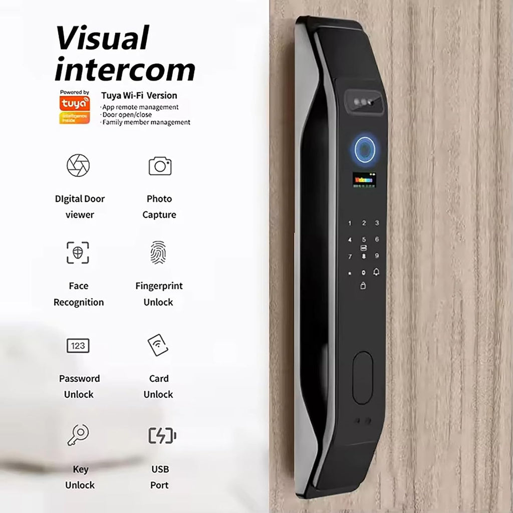 HIFAM 3D Face Recognition Smart Door Lock, Video Smart Lock with Camera,Video Doorbell,APP Control,Security WiFi Fingerprint Smart Mortise Lock Kit with Cylinder Deadbolt