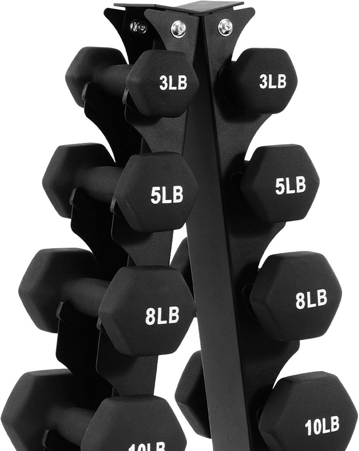 BalanceFrom Neoprene Coated Iron Dumbbell Hex Weights Set with Stand – Color-Coded or Black Options with Non-Slip Grip for Strength Training, Resistance Workouts, and Home Gym Fitness