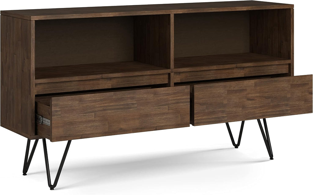 SIMPLIHOME Chase Bookcase - 30 inch Tall Solid Acacia Wood and Metal Low Bookshelf in Rustic Natural Aged Brown, Modern Industrial Storage for Living Room or Office with Open Shelves and Metal Frame