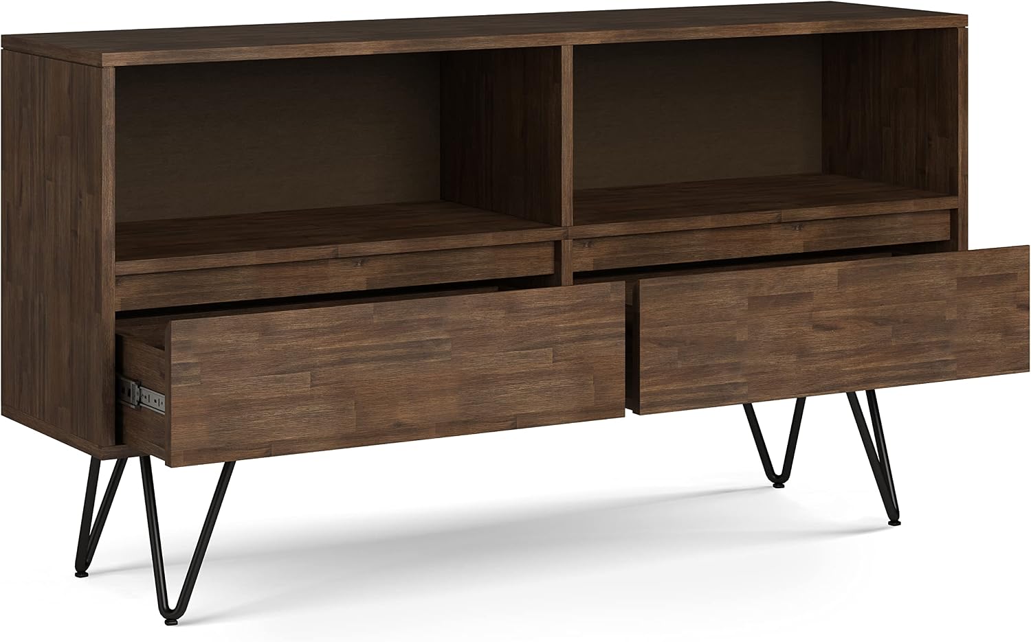 SIMPLIHOME Chase Bookcase - 30 inch Tall Solid Acacia Wood and Metal Low Bookshelf in Rustic Natural Aged Brown, Modern Industrial Storage for Living Room or Office with Open Shelves and Metal Frame