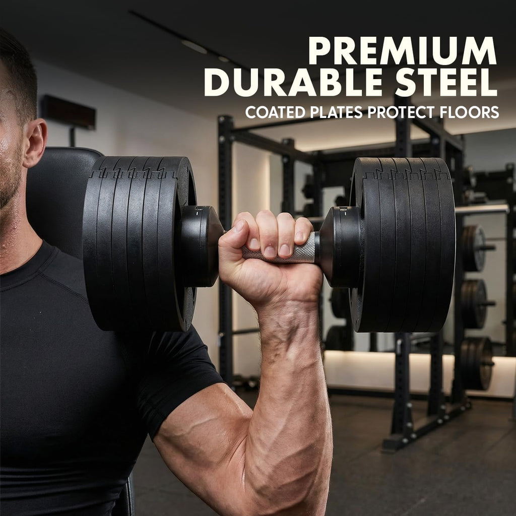 SQUATZ Adjustable Dumbbells with Quick Weight Change, Space-Saving Dumbbell Set with Anti‑Slip Handle, Secure Locking System, Heavy‑Duty Plates & Base for Home Workout and Strength Training