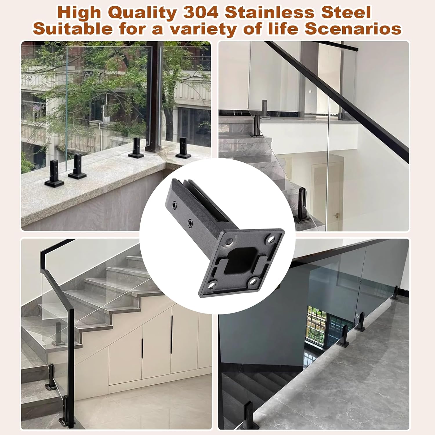 Glass Clamp Glass Standoff Rectangle Stainless Steel, Terrace Glass Fence Installation Bracket, Heavy Duty Pool Deck Fence Railing Post Garden Balcony,Black,Pack of 10