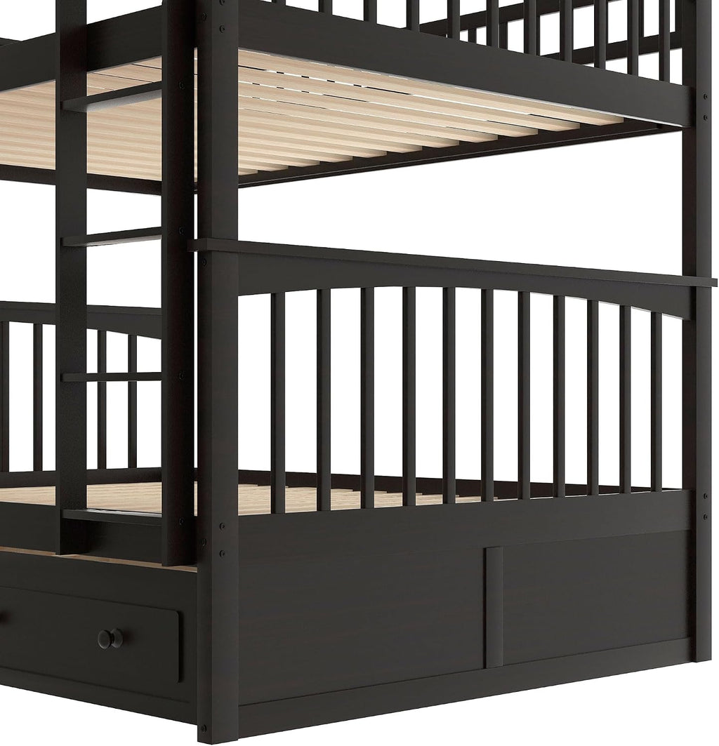 Harper & Bright Designs Full Over Full Wood Bunk Bed with Two Storage Drawers and Ladder, Convertible Storage Bunk Bed Can Be Divided Into Two Full Size Daybeds, Espresso