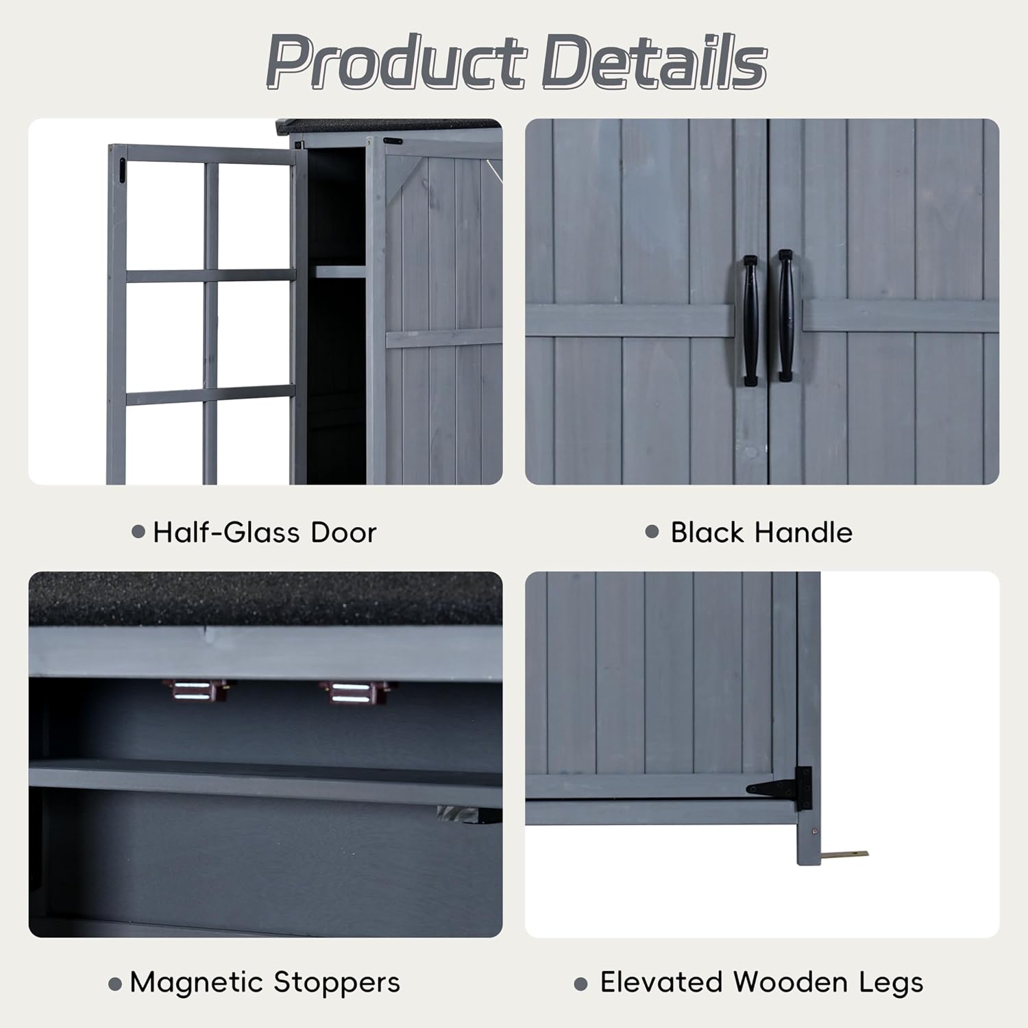 Outdoor Garden Storage Shed with Waterproof Roof, Farmhouse Potting Bench Table with 3 Doors Cabinets, 7 Storage Shelves, 2 Drawers, and 6 Hooks,Grey