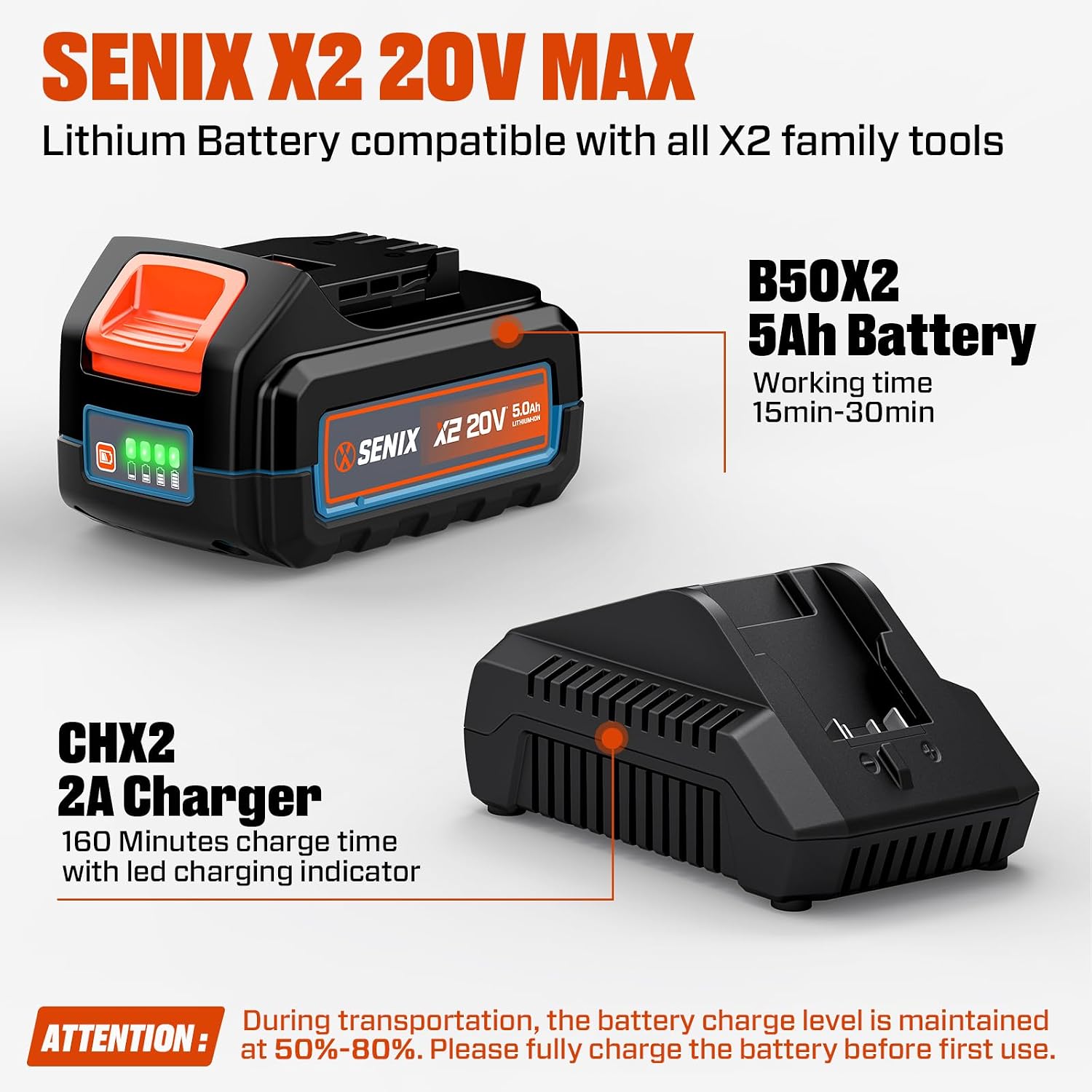 SENIX 20V 15' Weed Wacker, String Trimmer w/5.0Ah Battery & 2A Charger, Variable Speed, Brushless Motor, Lightweight 6.6lbs (GTX2-M3)