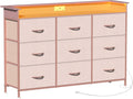 EXOTICA Pink Dresser with LED Light for Girls Bedroom 9 Drawer Dressers with Charging Station Chests of Drawers for Living Room Entryway Closet Hallway Sturdy Steel Frame Wooden Top Easy Pull Handle