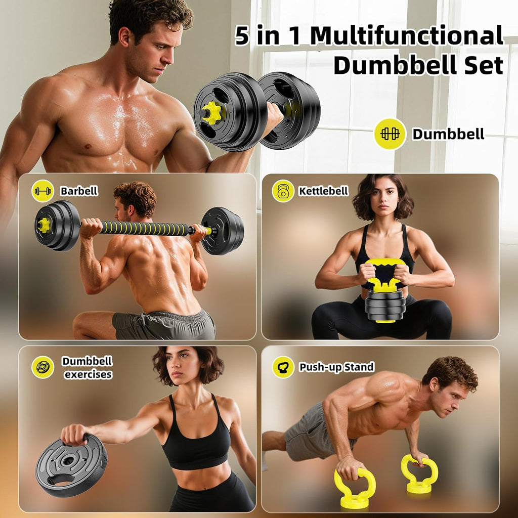 Adjustable Dumbbell Set, 10-90lbs Free Weights with Connector – 4 in 1 Dumbbells, Barbell, Kettlebell & Push Up Stand, Adjustable Weights Set for Home Gym Fitness Equipment for Men & Women