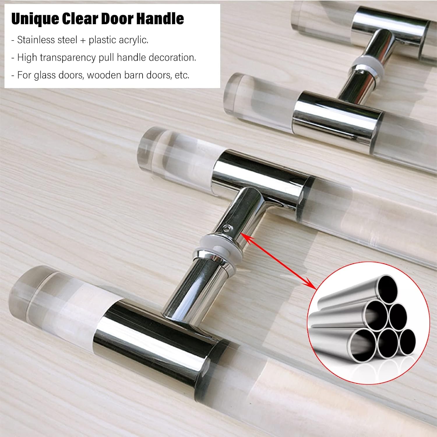 ETULLE Round Clear Door Handles Acrylic,Gold 24/34/40/60/70 Inch Long Indoor/Outdoor Push Pull French Glass Door Barn Door Handle,Entrance Gate Hardware Knob (Size :80cm/31.5 inch)
