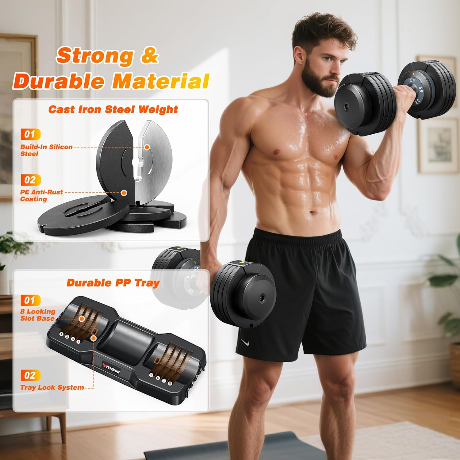 XDDIAS Adjustable Dumbbells Set of 2 for Strength Training, One-Hand Quick Adjust, 25/55/80/90 lbs Options, Anti-Slip Grip Handle, Compact Home Gym Weights for Men Women