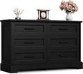 Furmax Farmhouse Dresser for Bedroom, 6 Drawers Dresser, Wood Chest of Drawers, 47.2' Wide Storage Dressers Organizer for Bedroom, Living Room, Dark Black