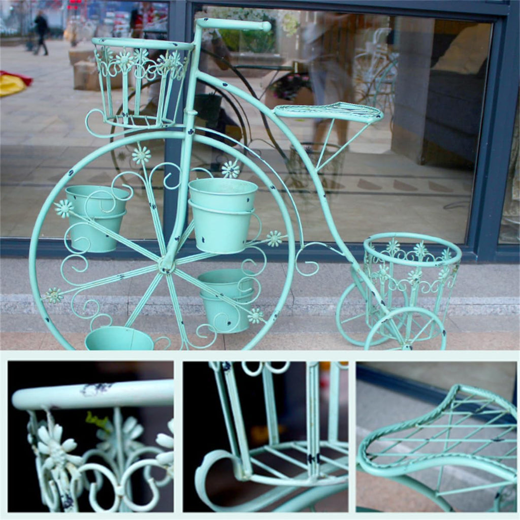 Moveable Plant Shelf for Indoor Outdoor,Heavy Duty Metal Multiple Plant Rack Holder,Creative European Style Bicycle Iron Flower Stand,Outdoor Garden Potting Bench Table,for Patio, Balcony,Blue