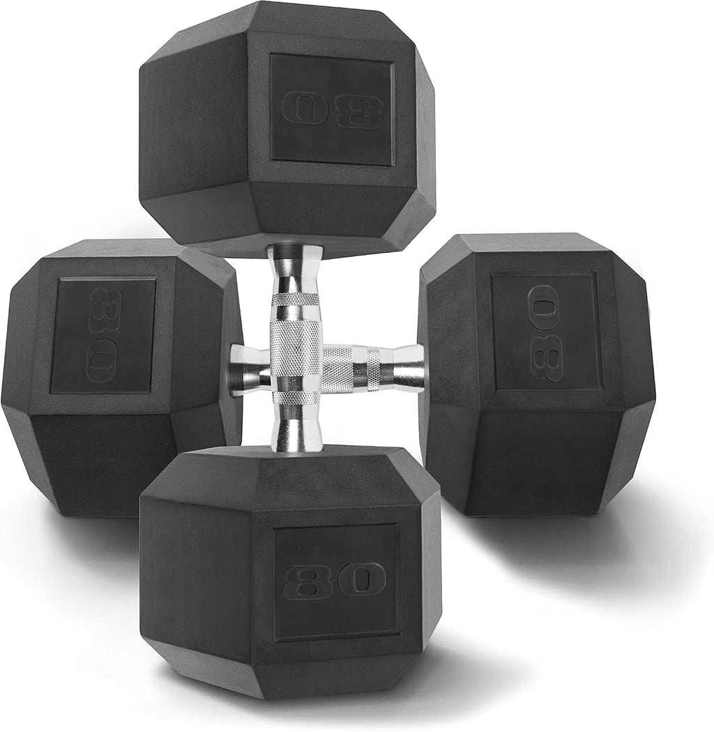 WF Athletic Supply Rubber Coated Solid Steel Cast-Iron Pair Dumbbells, Rubber Hex Dumbbells, Hex Weights Dumbbells for Muscle Toning, Full Body Workout, Home Gym Dumbbells, Pair
