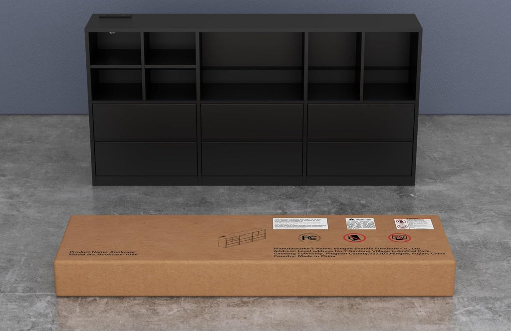 Gyfimoie Black Dresser for Bedroom with 6 Drawers, Chest of Drawers with Led Lights&Charging Station, 63' Long Dresser with 7 Open Cubbies, Storage Drawers for Living Room, Closet, Hallway (Black)