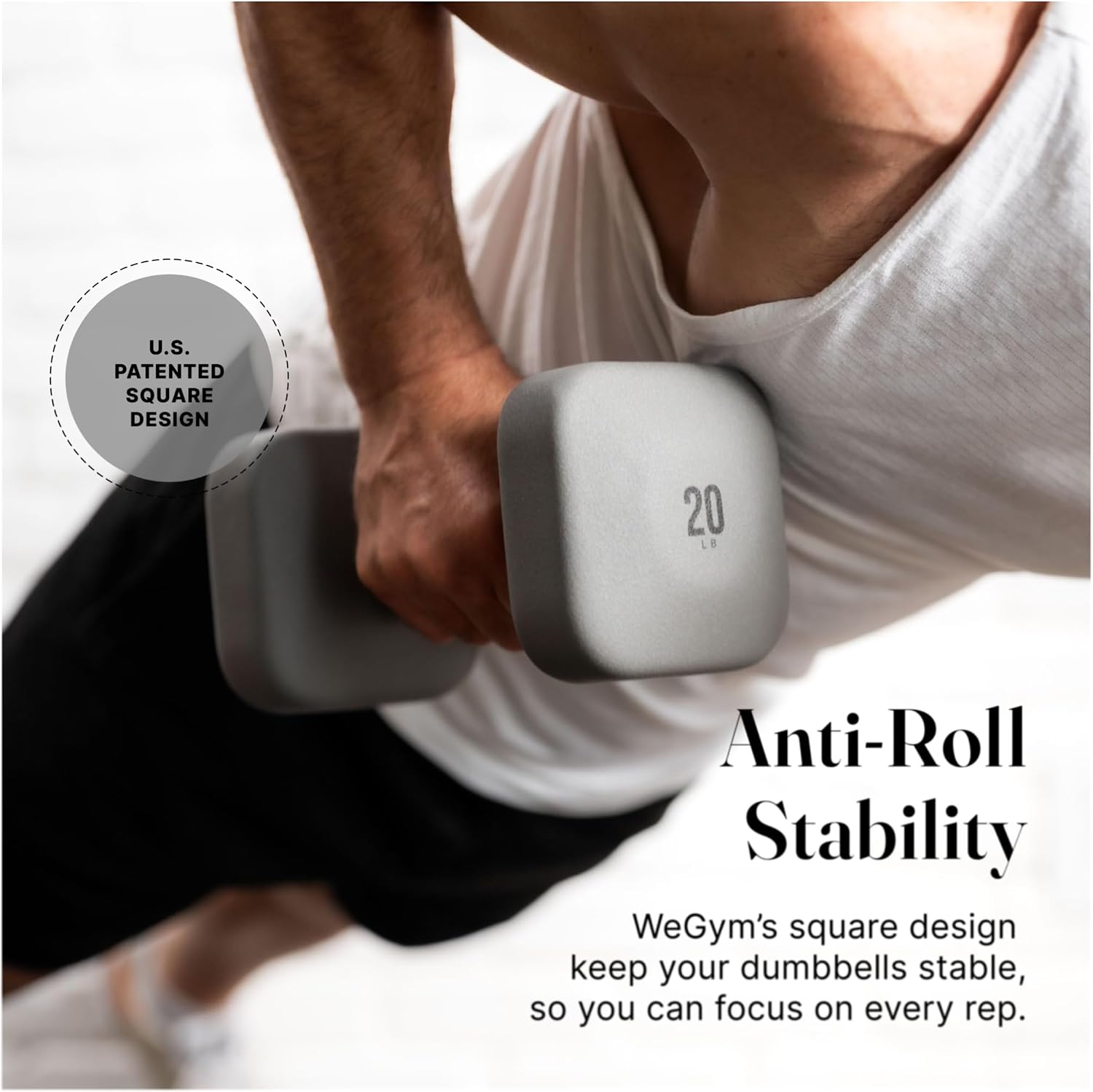 WeGym SafeGrip Square Dumbbells with Anti Slip Handles, Aesthetic Free Weights for Home Workouts, Stable Design Prevents Rolling during Floor Exercises - Set