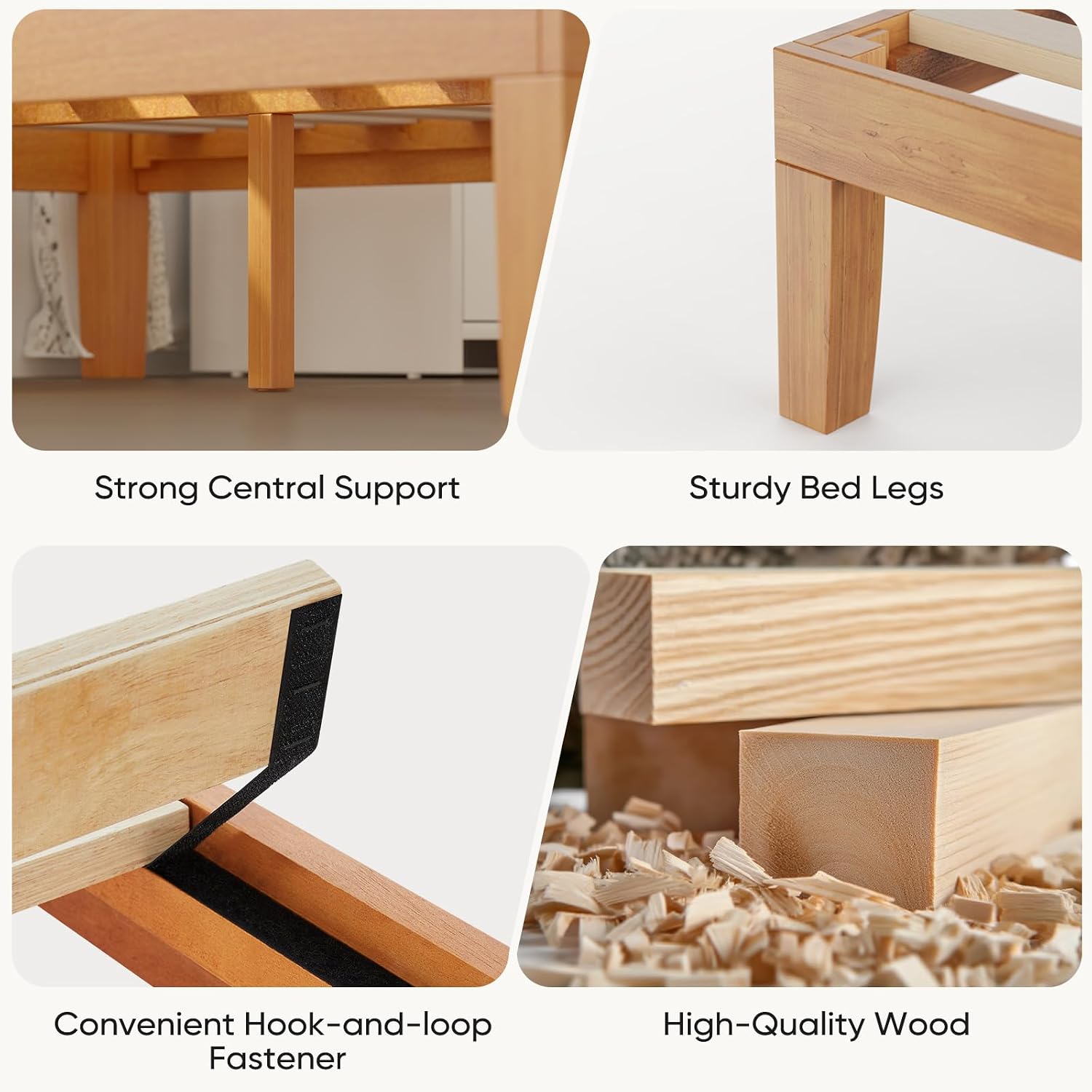 DUMOS Solid Wood Bed Frame, Full Size Bed Base with Wooden Slat Support, Sturdy, Stylish & Noise-Free Design, No Box Spring Needed, Easy Assembly, 12 in Natural Pine
