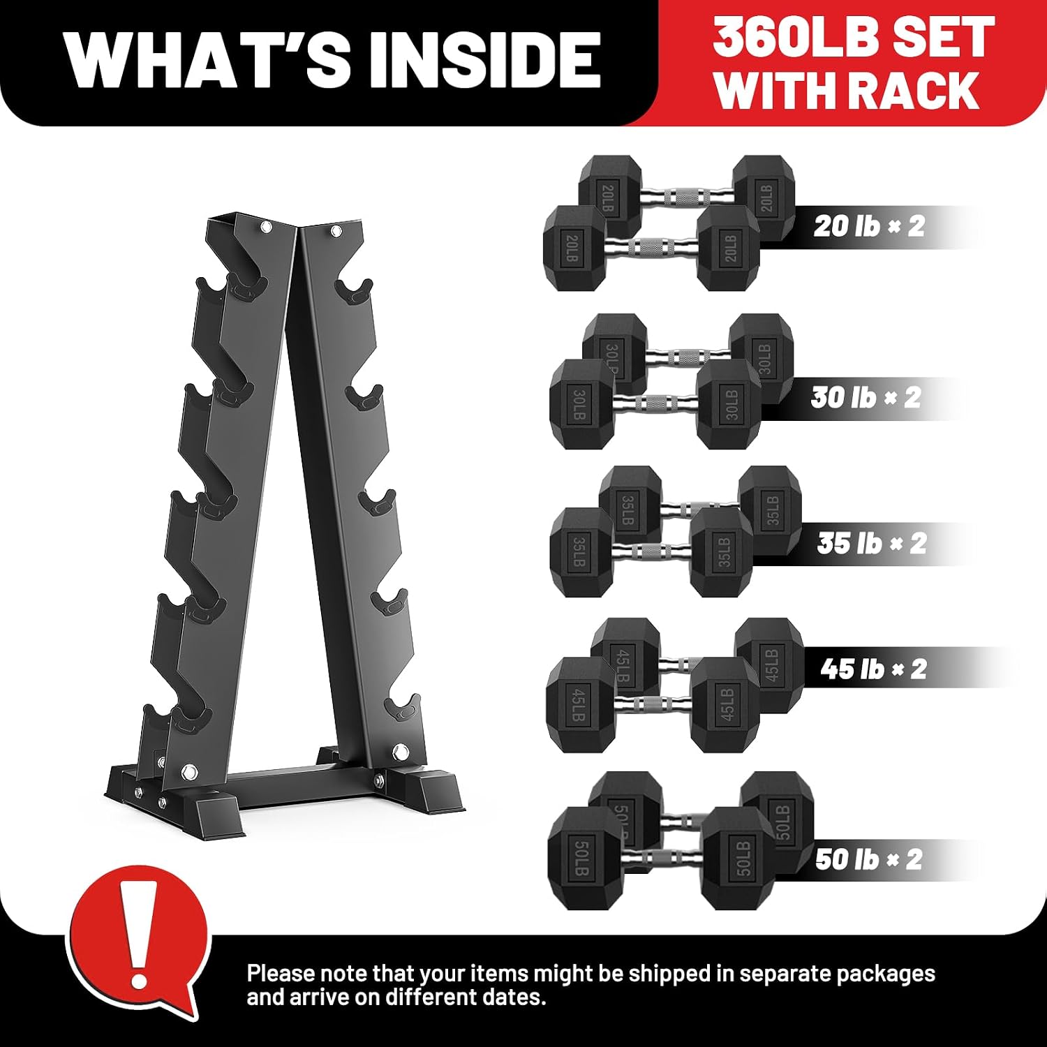 PAPABABE Hex Dumbbell Set with Rack, 85-560lb Rubber Encased Dumbbell Free Weights Dumbbells Set with Storage Rack, Hand Weights Set for Strength Training