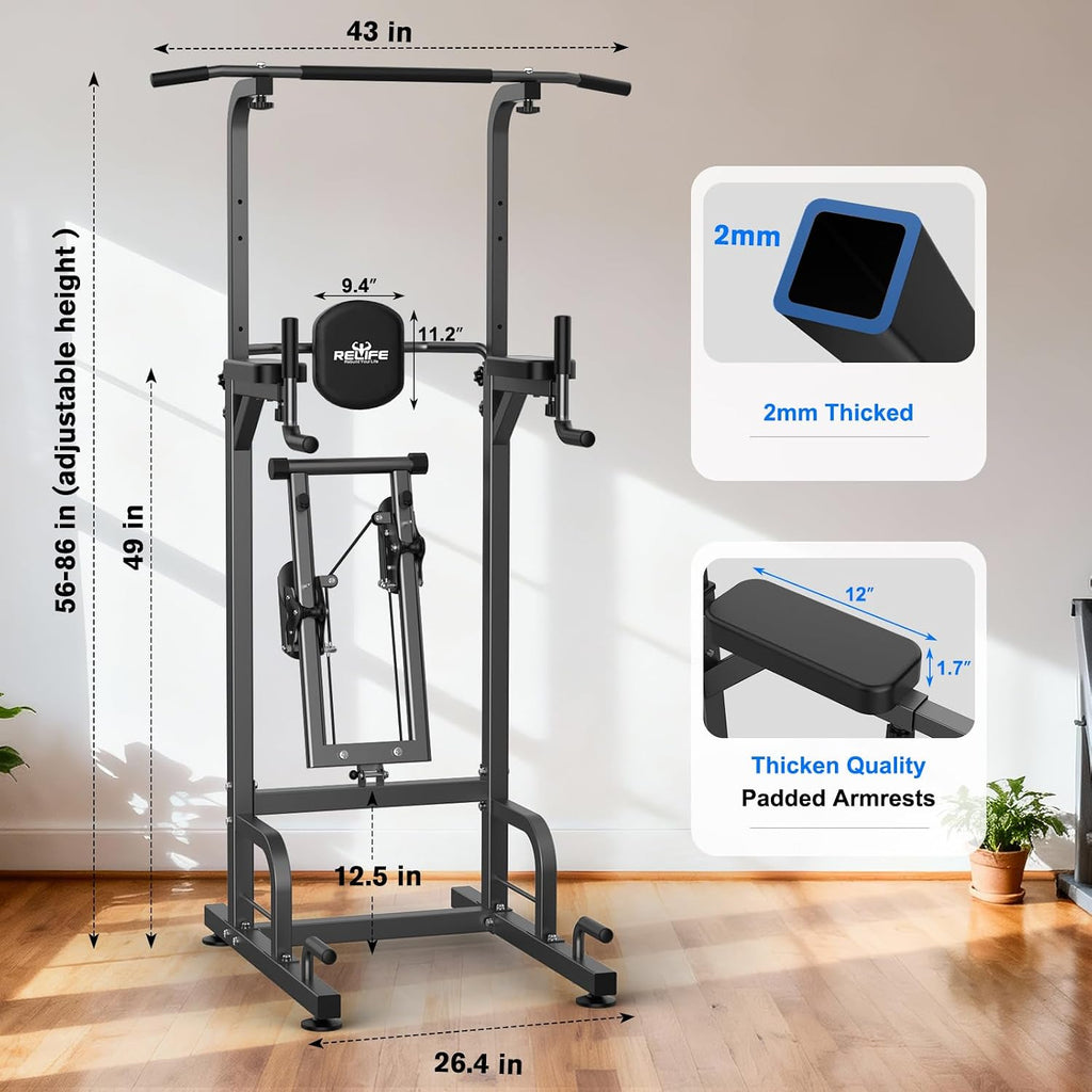 RELIFE REBUILD YOUR LIFE Power Tower Pull Up Bar Station Workout Dip Station for Home Gym Strength Training Fitness Equipment