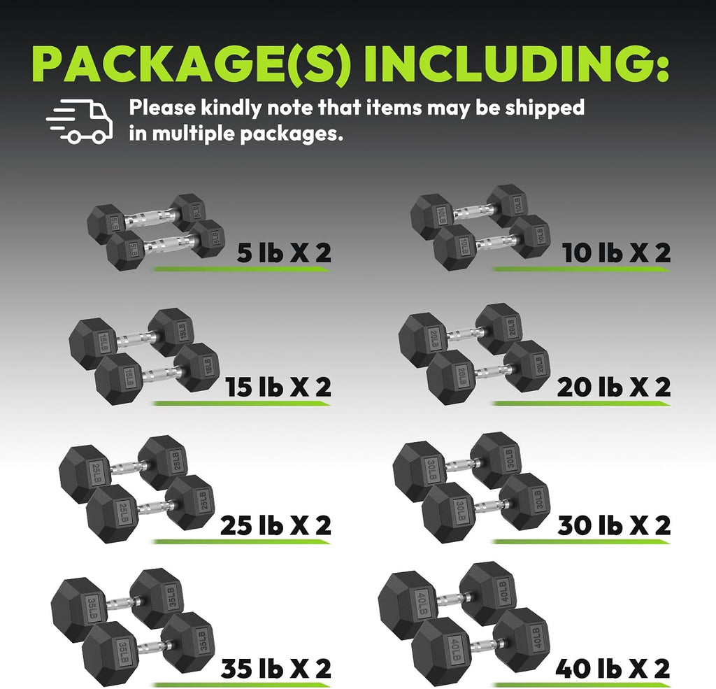 HANDBODE Hex Dumbbell 45-640 lb Set, Rubber Encased Exercise & Fitness Dumbbells for Home Gym, Hand Weights for Strength Training