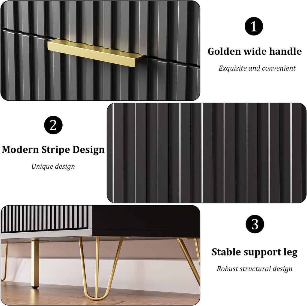 MAISONARIA Black Dresser for Bedroom, Modern Dresser with Gold Metal Handles & Chests of Drawers, Wood Chest of Drawers for Bedroom