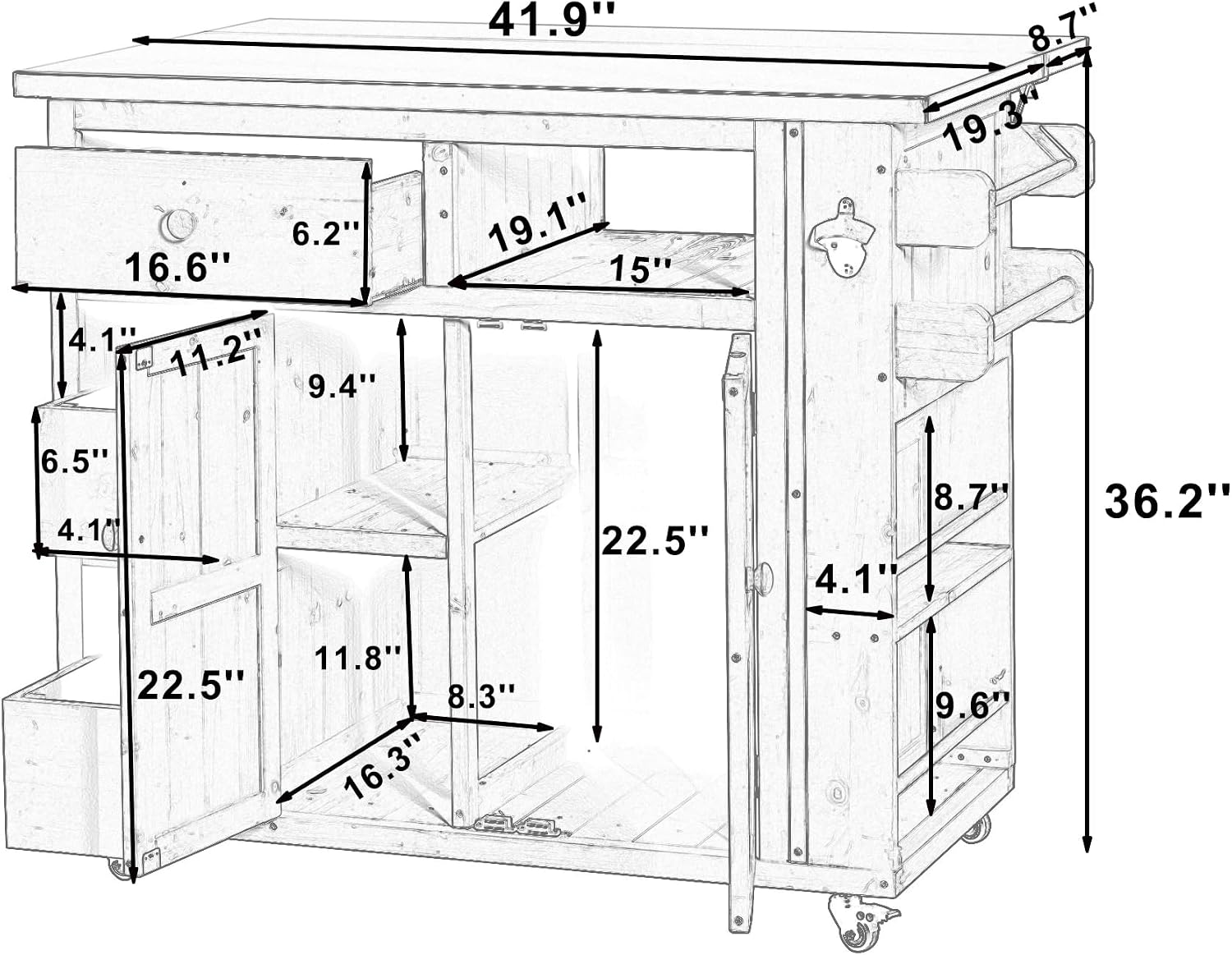Roomfitters Outdoor Grill Cart and BBQ Prep Station, Stainless Steel Top, Rolling Kitchen Island Potting Bench, Brown