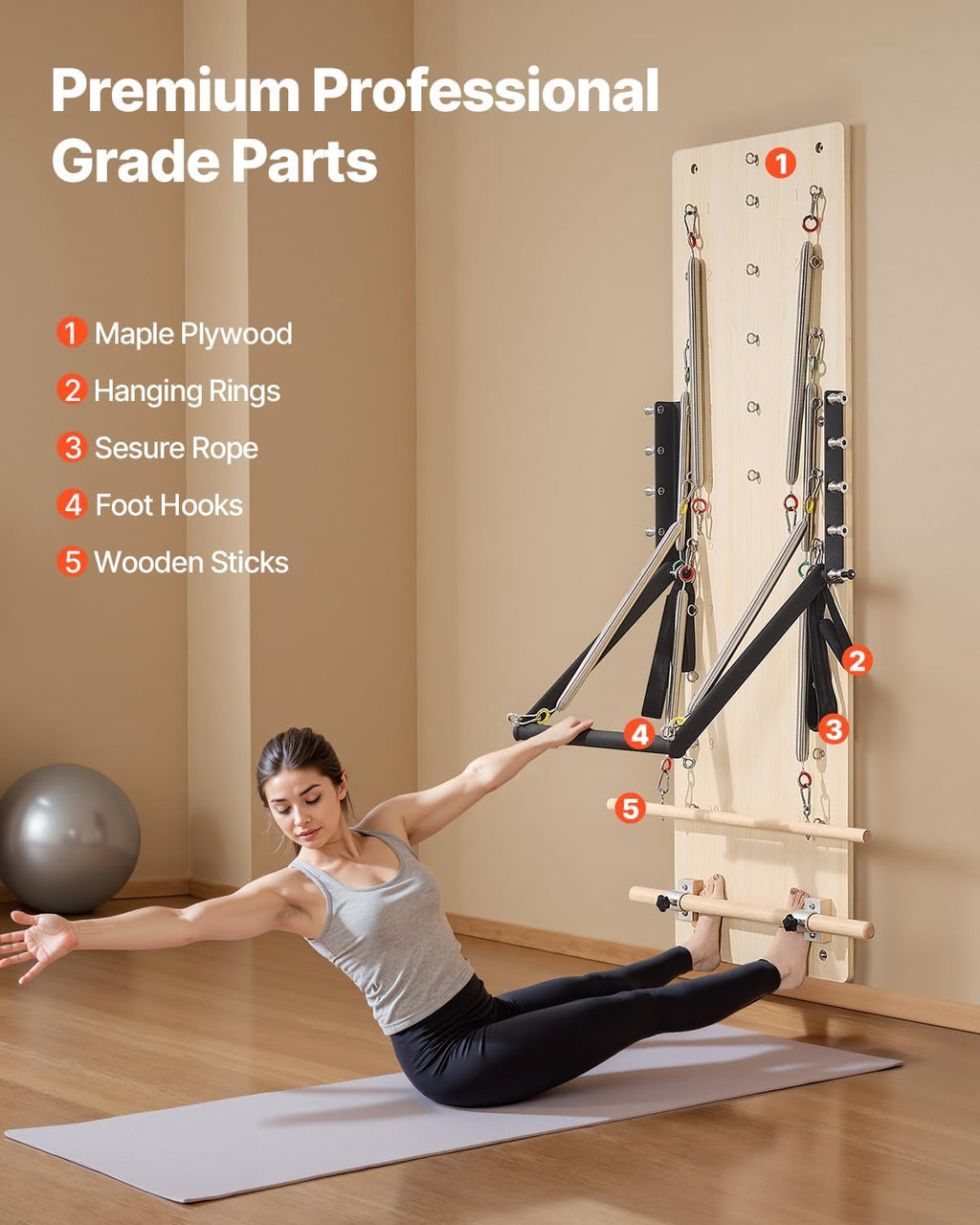 VEVOR Pilates Reformer Foldable, Suitable for Intermediate and Beginners Users, Pilates Equipment for Home Gym Studio Use with 4 Adjustable Resistance Spring, Up to 400 LBS