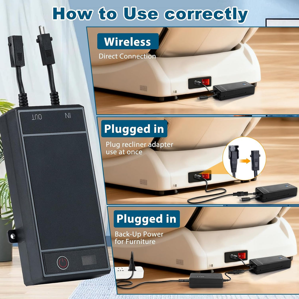 2 Rechargeable Battery Packs for Reclining Furniture, 2500mAh Universal Wireless Recliner Battery Charger for Electric Recliner, Sofas, Lift Chairs, Couch, 2-Pin Connection Reclining Furniture