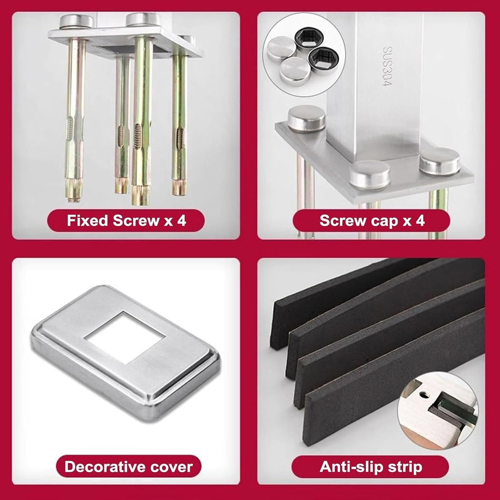 Silver Glass Balustrade Post End Middle Corner Post, 304 Stainless Steel Black Glass Railing Post with Spigot Slots & Sturdy Base for Steps, Balcony, Stairway, Deck, Patio Stairs(End Post,70cm/27.5in)