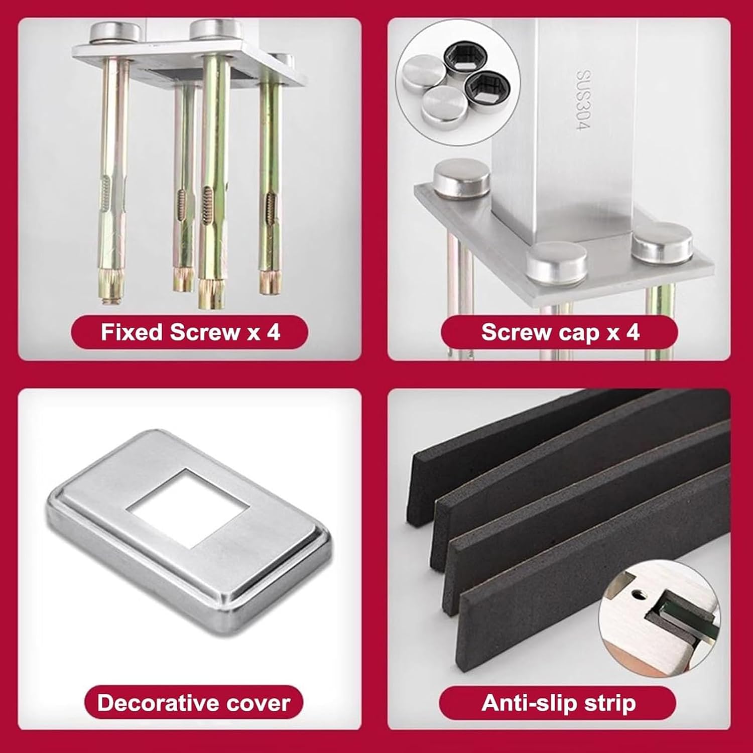 Silver Glass Balustrade Post End Middle Corner Post, 304 Stainless Steel Black Glass Railing Post with Spigot Slots & Sturdy Base for Steps, Balcony, Stairway, Deck, Patio Stairs(End Post,80cm/31.5in)
