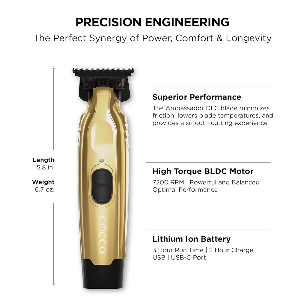 Cocco Veloce Pro Trimmer, Digital Gap Ambassador DLC Blade Edger | High-Torque Brushless BLDC Motor, Cordless, All-Metal Design, Lithium-Ion Battery, Charging Base Included