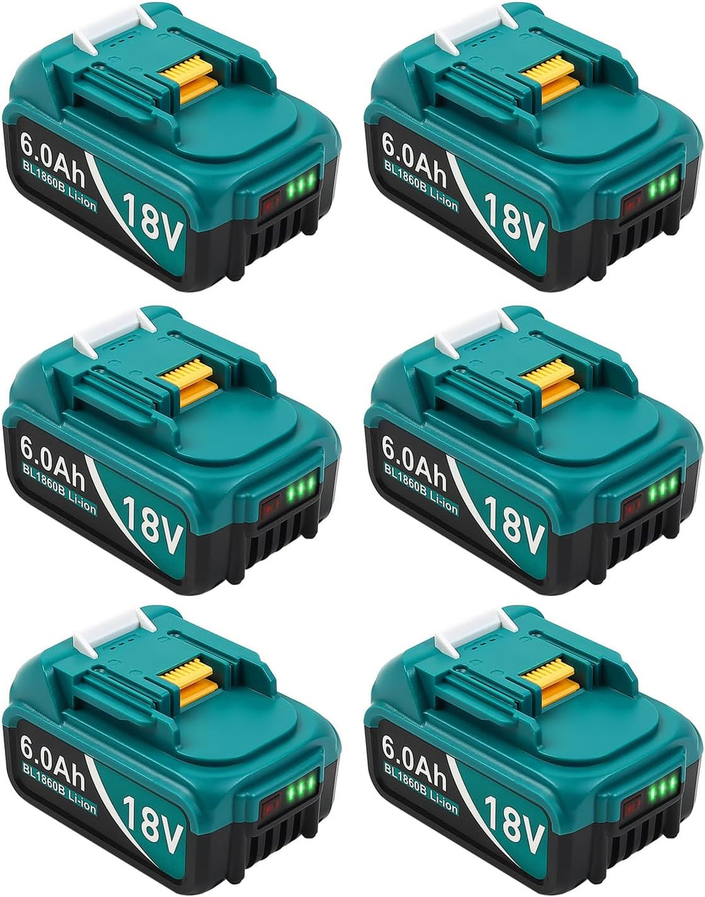Twupixy 6Packs 18-Volt Replace for Makita 18V Battery BL1860B, Replacement Batteries Compatible with Makita BL1860 BL1820 1830B 1840B 1850B, Fit with Original makita 18V