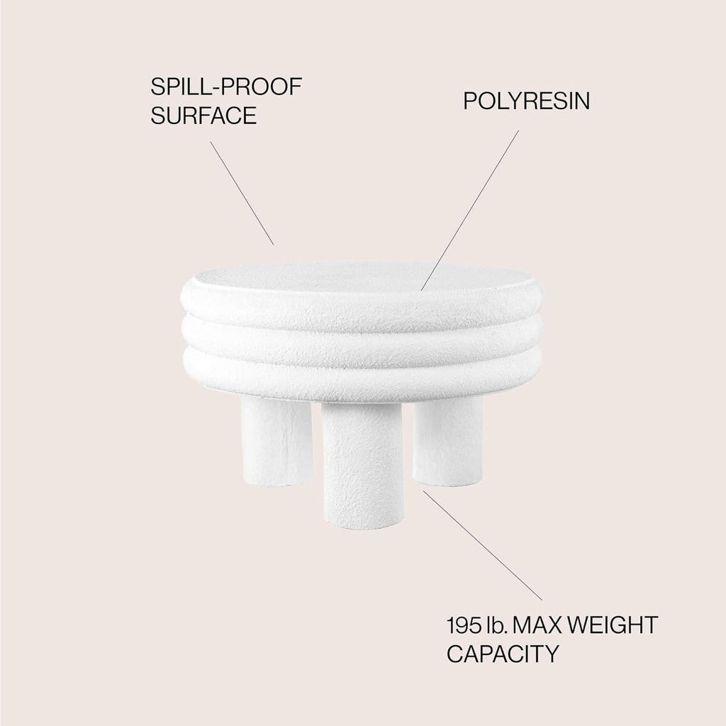 JONATHAN Y Rashida 13.5' Ribbed Polyresin Indoor Outdoor Table, White | Contemporary Curvy Minimalist Silhouette, Stacked Ring Motif, Tripod Pillar Base, Weather Resistant, Frosted Finish