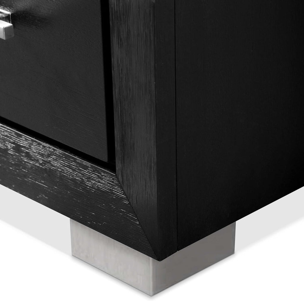 Furniture of America Lyle Modern Solid Wood 3-Piece Bedroom Collection with Queen Bed Frame and Nightstand Set of 2, Includes LED Light Headboard, Box Spring Required, Black