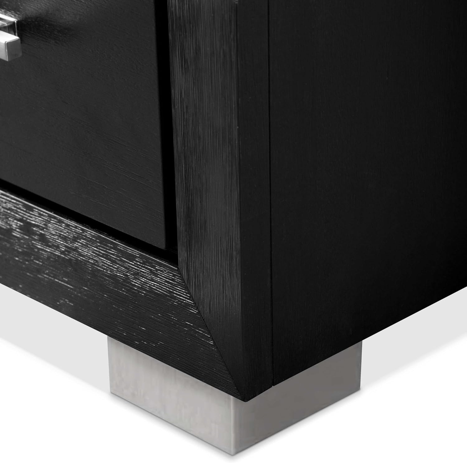 Furniture of America Lyle Modern Solid Wood 3-Piece Bedroom Collection with Queen Bed Frame and Nightstand Set of 2, Includes LED Light Headboard, Box Spring Required, Black