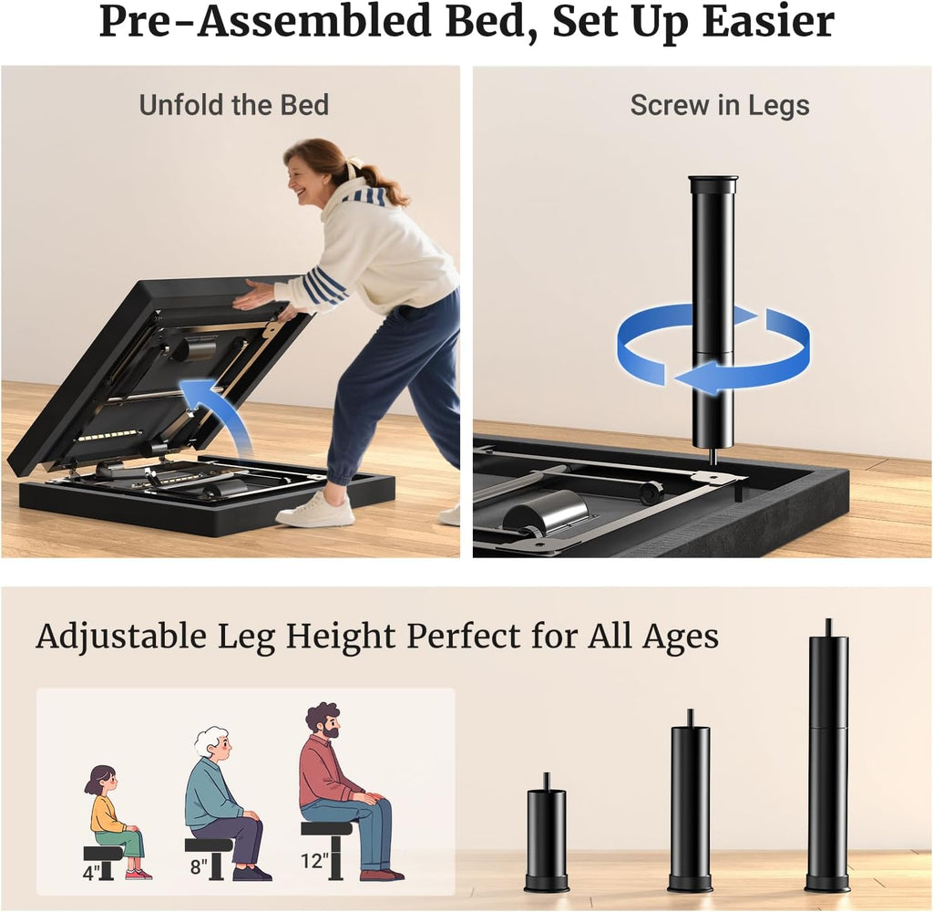 Tami Tami T600 Adjustable Bed Frame Twin XL Size with Remote & Massage - Syncable Electric Beds Bases, Zero Gravity, USB, Side Pocket, Nightlight, Quiet Motor, 5 Min Easy Assembly