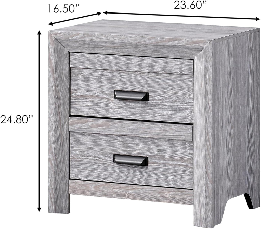 Drift Wood Grey Finish 3pc Full Size Bed 2X Nightstand Set Wooden Bedroom Furniture