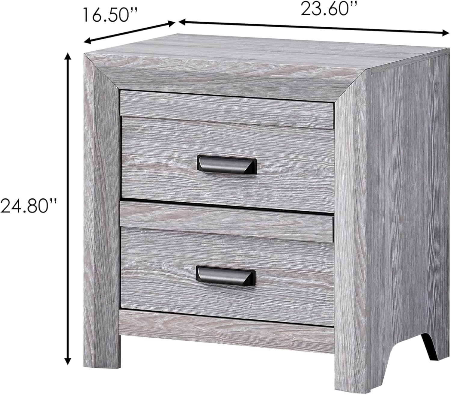 Drift Wood Grey Finish 3pc Full Size Bed 2X Nightstand Set Wooden Bedroom Furniture