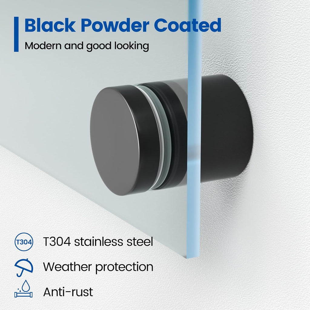 Muzata 8Pack Black Glass Standoff 2' Glass Bracket GA07 with 2Pack Black Adjustable Glass to Glass Clamp Angle (90°-180°) GA08
