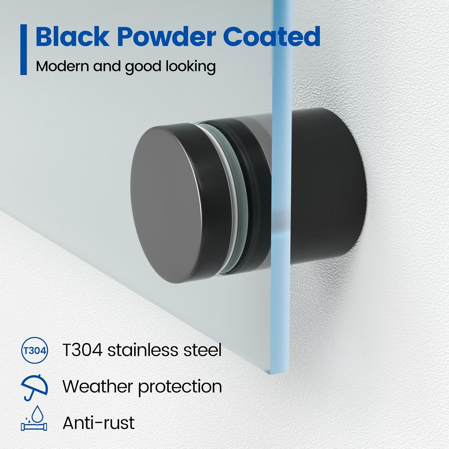 Muzata 8Pack Black Glass Standoff 2' Glass Bracket GA07 with 2Pack Black Adjustable Glass to Glass Clamp Angle (90°-180°) GA08
