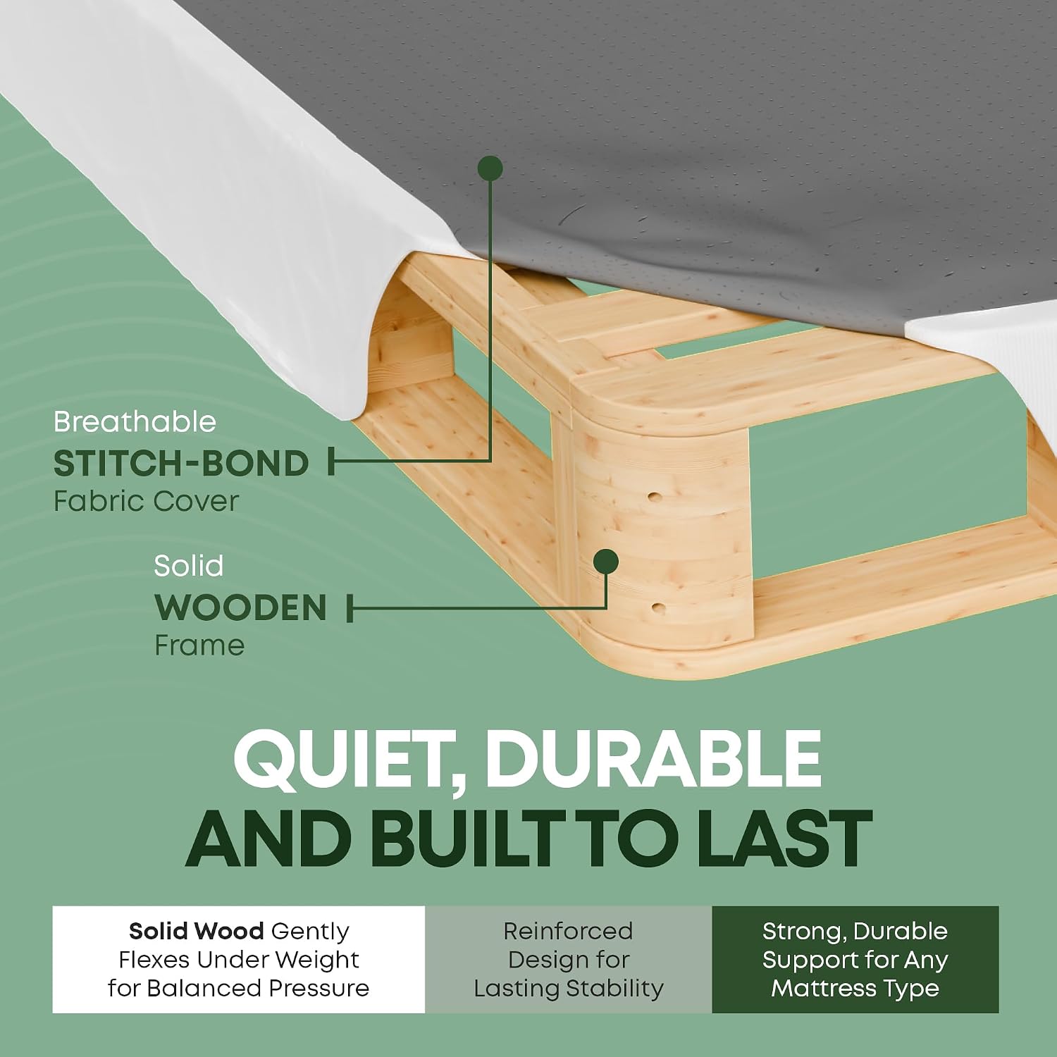Greaton, 8' Full XL Box Spring for Full XL Size Bed – Amish-Made in the USA – Solid Wood Mattress Foundation with Stable & Quiet Support – Flat-Packed & Easy Assembly – White