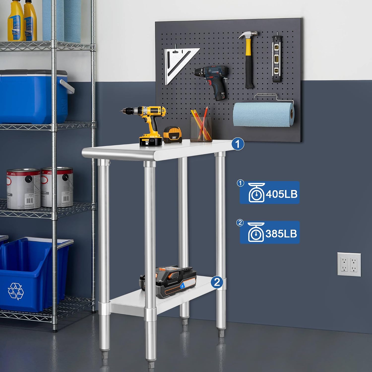 HARDURA Stainless Steel Work Table Commercial 30×12 Inches Kitchen Prep Table and Heavy Duty Commercial Workbench NSF 430 with Undershelf and Galvanized Legs