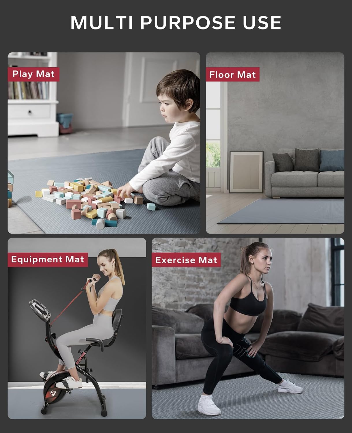 HAPBEAR Large Exercise Mat-7'x5'/6'x8'/6'x9'/6'x10'/6'x12'x8mm(1/3'),Non-Slip, Ultra Durable, Thick Workout Mat for Home Gym Flooring Cardio, Yoga for Fitness, High-Density, Shoes-Friendly