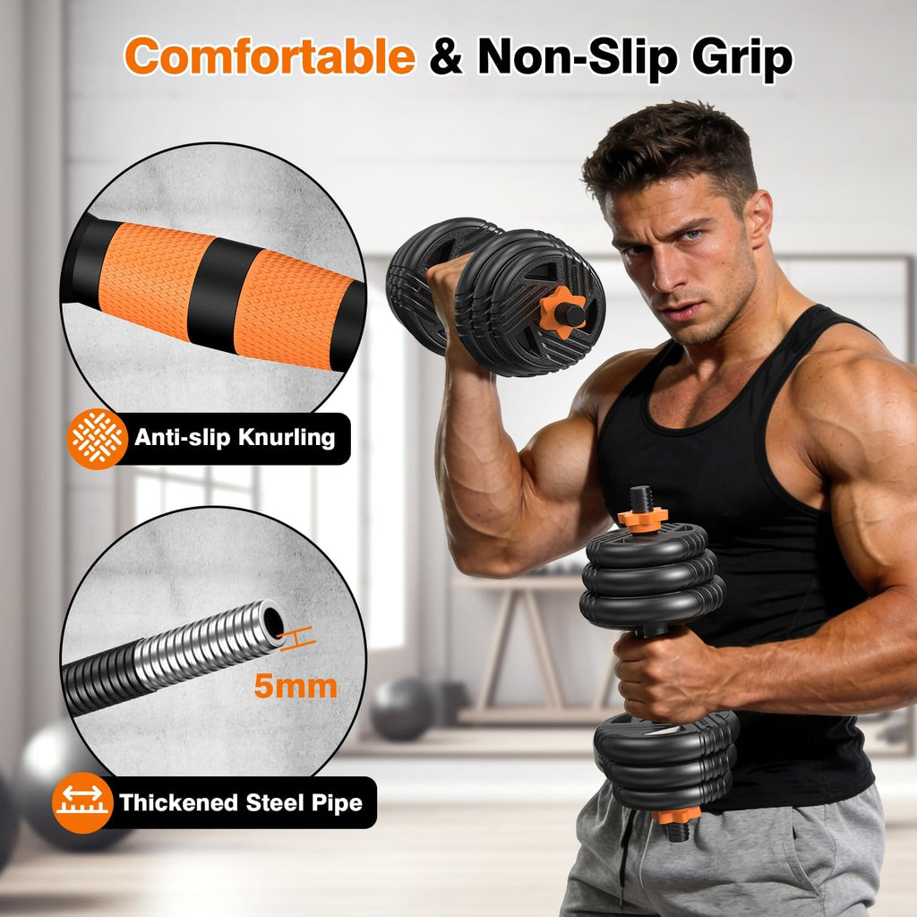 Adjustable Dumbbell Set, 33/44/66/88lbs Free Weights Set with Connector, 5 in 1 Weights Dumbbells Set Used as Barbell, Kettlebells, Push up Stand, Weight Plate, Exercise & Fitness Equipment for Home Gym Workout