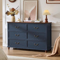 Joaxswe Farmhouse 6 Drawers Dresser for Bedroom, Vintage 54' Wide Chest of Drawers w/ 4 Wooden Legs, Rustic Large Closet Storage Dressers Organizer for Hallway, Wood TV Stand for Living Room, Blue
