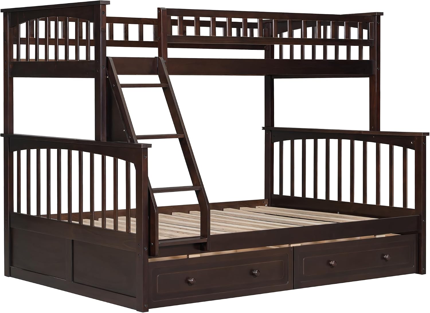 Harper & Bright Designs Convertible Wood Twin Over Full Bunk Bed with 2 Storage Drawers and Ladder - Can Be Divided Into Two Daybeds, Espresso